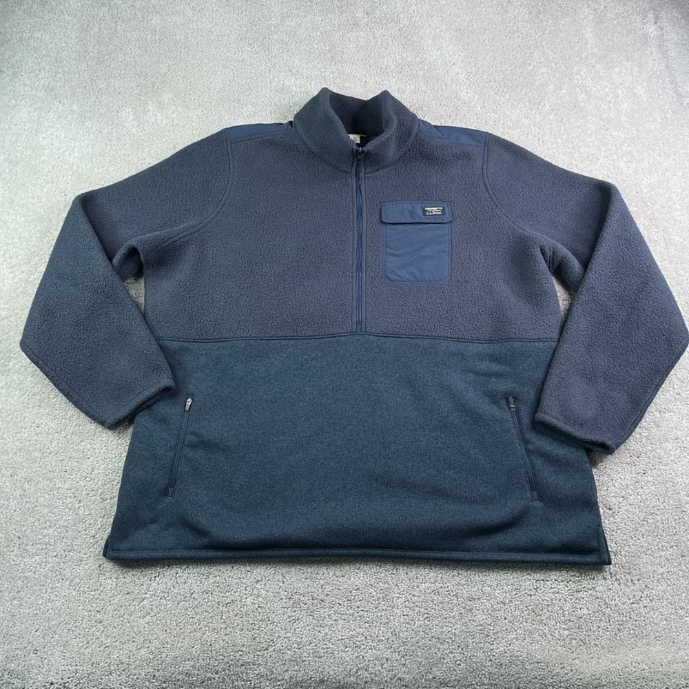 LL Bean Jacket Women 3X Plus Blue Fleece Sherpa Hybrid Half Zip Pullover